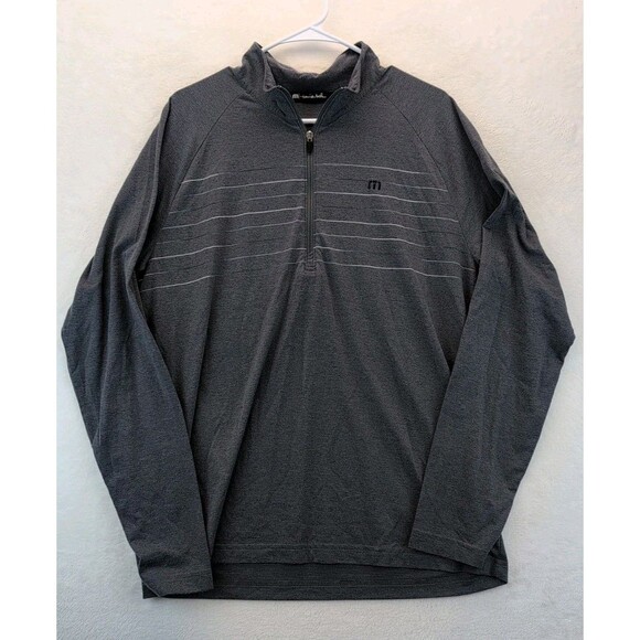 Travis Mathew Quarter Zip Pullover Men Large Gray/ Black Striped Stretchy - Picture 1 of 12